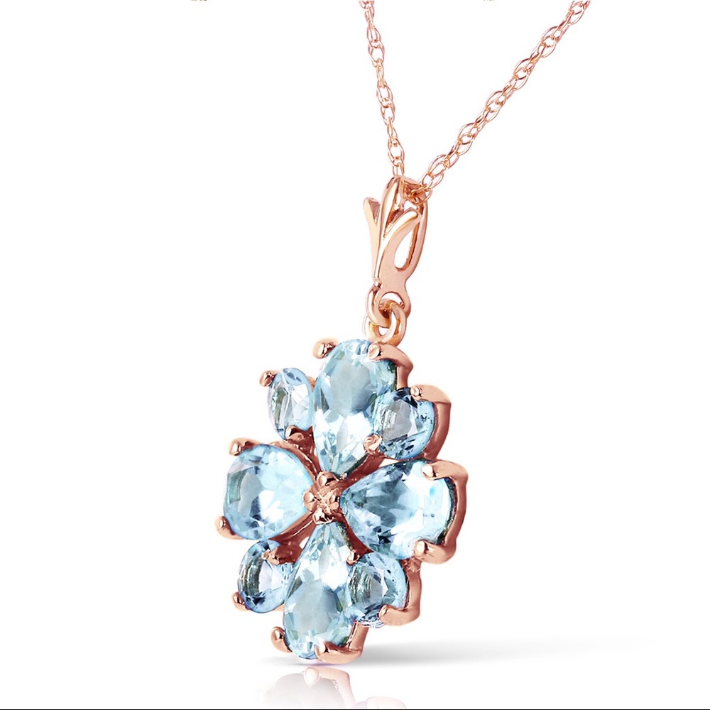 14K. SOLID GOLD NECKLACE WITH NATURAL AQUAMARINES - Picture 2 of 4